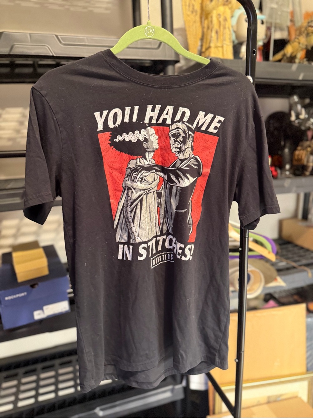 Universal Black Graphic Tee with Red & White Horror Design